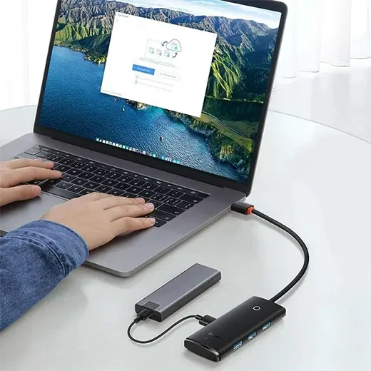 Хаб (адаптер) Baseus Lite Series 4-Port USB Type-C HUB to USB 3.0 Black за доступною ціною