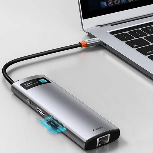 Хаб Baseus Metal Gleam Multifunctional 8 in 1 Type-C PD Grey ціна