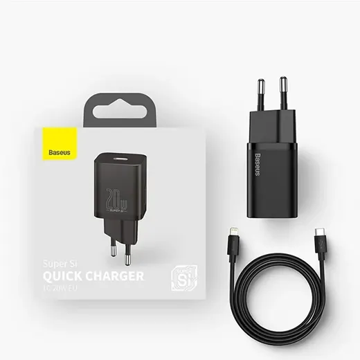 Купить сетевое зарядное устройство Baseus Super Si Quick Charger 20W USB Type-C 1m Black