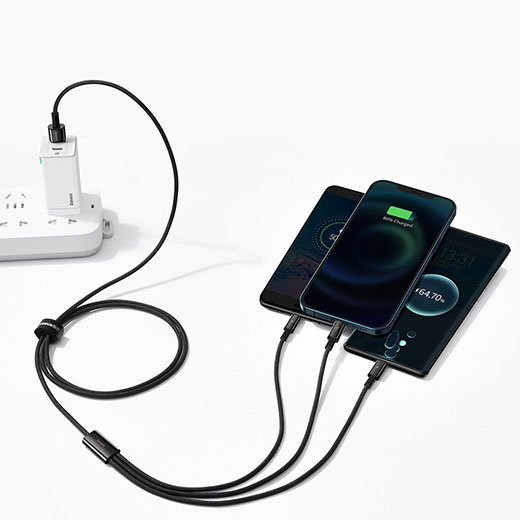 Універсальний та багатофункціональний зарядний кабель Baseus Tungsten Gold One-for-three Type C to Lightning to Micro-USB 1.5m