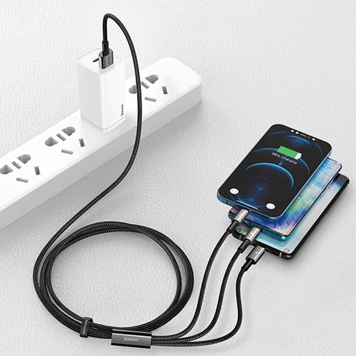 Зарядний кабель Baseus Tungsten Gold One-for-three Type C to Lightning to Micro-USB 1.5m купити
