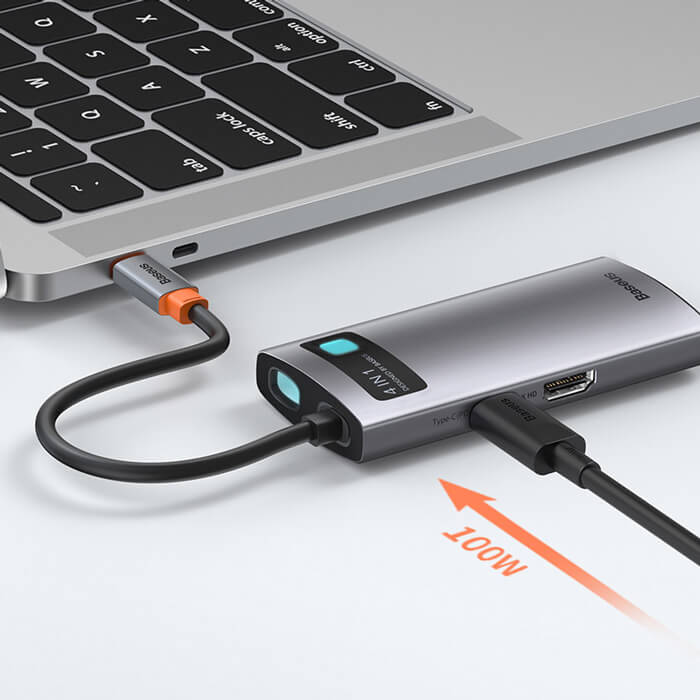 Купить хаб (адаптер) Baseus USB-C Metal Gleam Series 4-in-1 для MacBook | iMac | iPad в Киеве по низкой цене