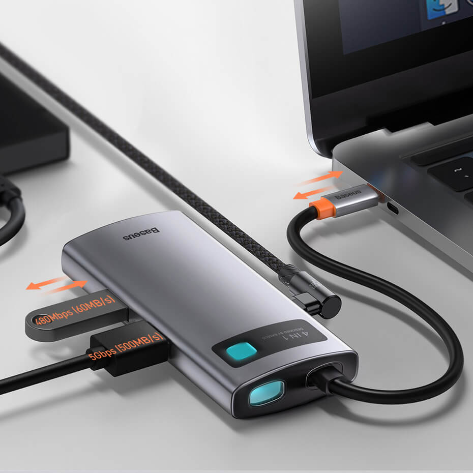 Купить хаб (адаптер) Baseus USB-C Metal Gleam Series 4-in-1 для MacBook | iMac | iPad в Киеве, Украине