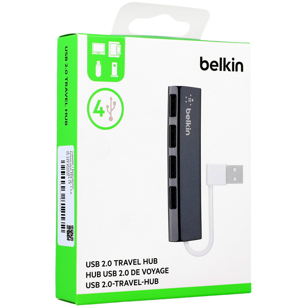 Хаб Belkin USB 2.0 Travel Hub для ноутбуків з USB-A, чорний