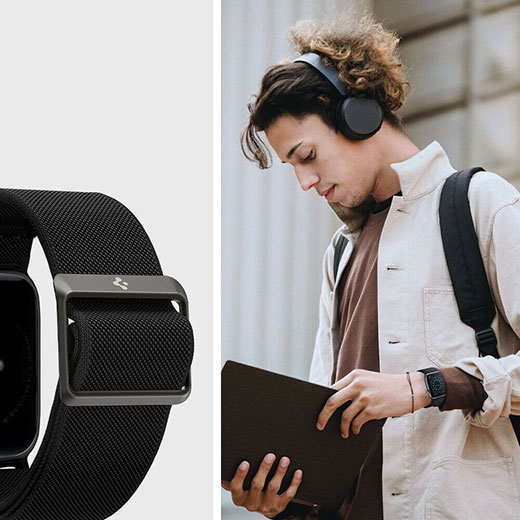 Черный нейлоновый ремешок Spigen Band Lite Fit Black для Apple Watch Series 6 | 5 | 4 | SE (44mm)