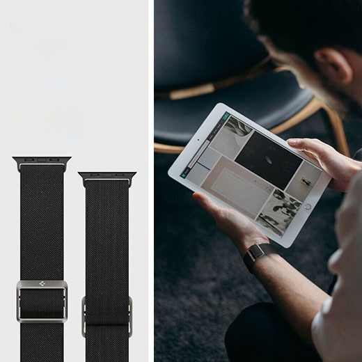 Черный нейлоновый ремешок Spigen Band Lite Fit Black для Apple Watch Series 6 | 5 | 4 | SE (44mm)