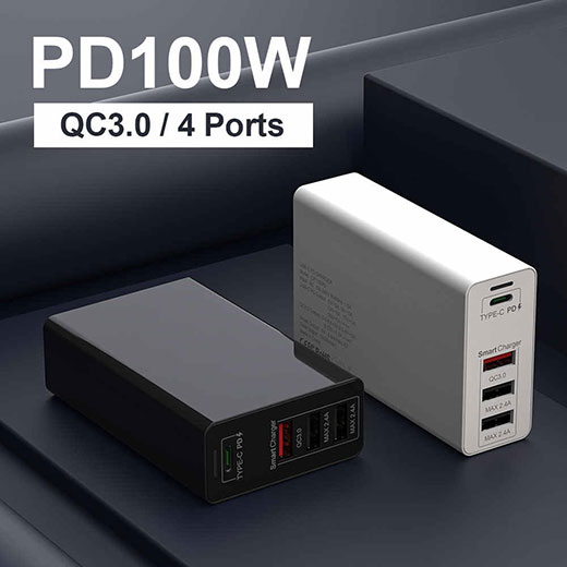 Зарядное устройство CP 100PD Type-C PD + QC3.0 + 2 USB для MacBook, Loptop, Phone 100W Black