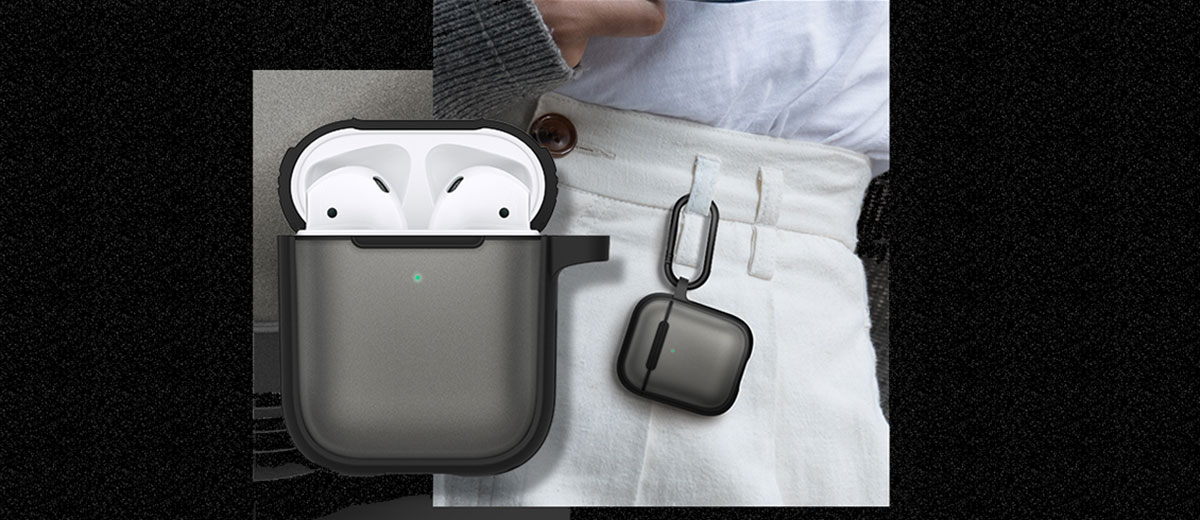 Чехол с карабином CYRILL Color Brick - Matte Black для Apple AirPods 1, 2