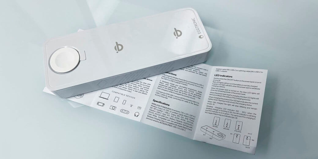 Повербанк с беспроводной зарядкой EGGTRONIC Power Bar USB-C Wireless Power Bank 10000 mAh