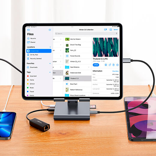 Хаб-подставка ESR 8-in-1 Portable Stand USB-C Hub Grey для iPad новинка