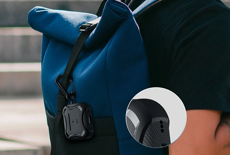 Противоударный чехол с карабином ESR Cyber Armor Tough HaloLock Navy Blue для AirPods Pro 2 дизайн и защита