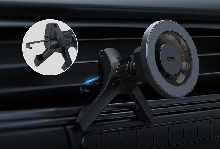Автоутримувач ESR HaloLock Magnetic Car Mount Metallic Grey для iPhone з місцем для кабелю