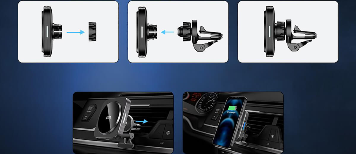 Магнитное автомобильное зарядное устройство ESR Magnetic Wireless Car Charger HaloLock MagSafe для iPhone 12