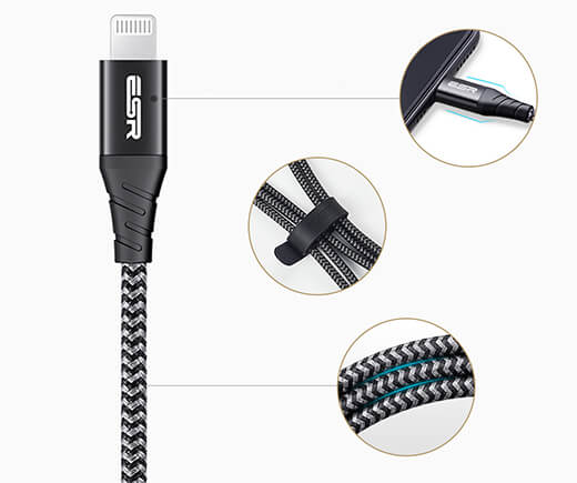 Кабель ESR Nylon Braided MFI Lightning to USB 1m для iPhone/iPad/AirPods