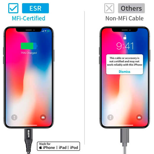 Зарядний кабель ESR Nylon USB-A to Lightning Black 2м