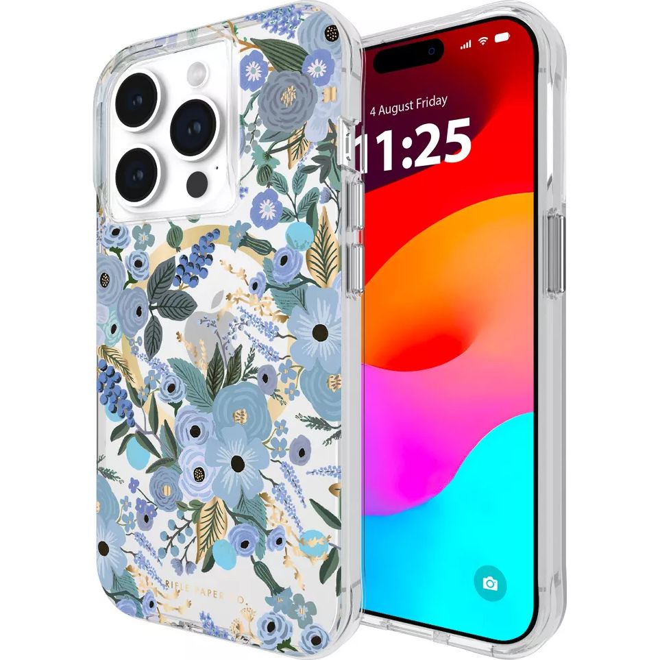 Задня панель чохла Case Mate Rifle Paper Garden Party MagSafe для Apple iPhone 15 Pro, синій