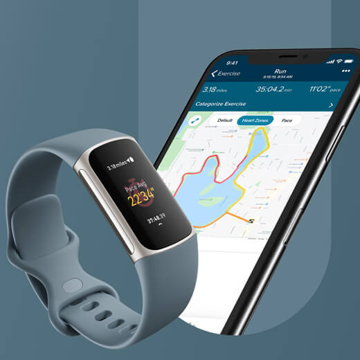 Встроенный GPS Фитнес-браслет Fitbit Charge 5 Steel Blue