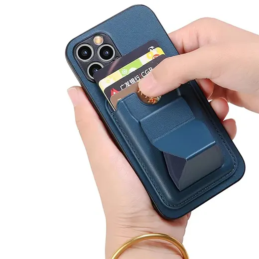 Шкіряний чохол-гаманець із підставкою iLoungeMax Magnetic Folding Stand MagSafe Blue для iPhone 14 | 13 | 12 ціна