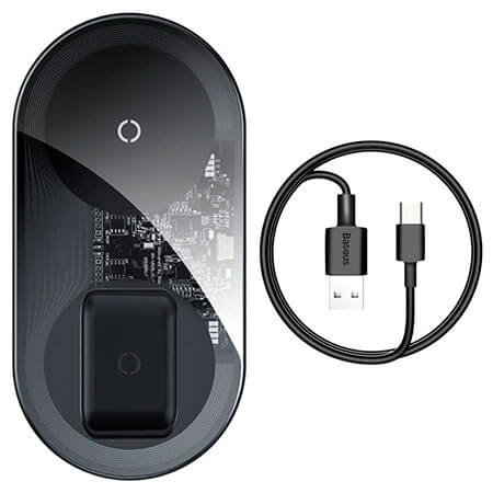 Бездротова зарядка для iPhone /AirPods /Samsung Baseus Simple 2-in-1 Pro Edition 