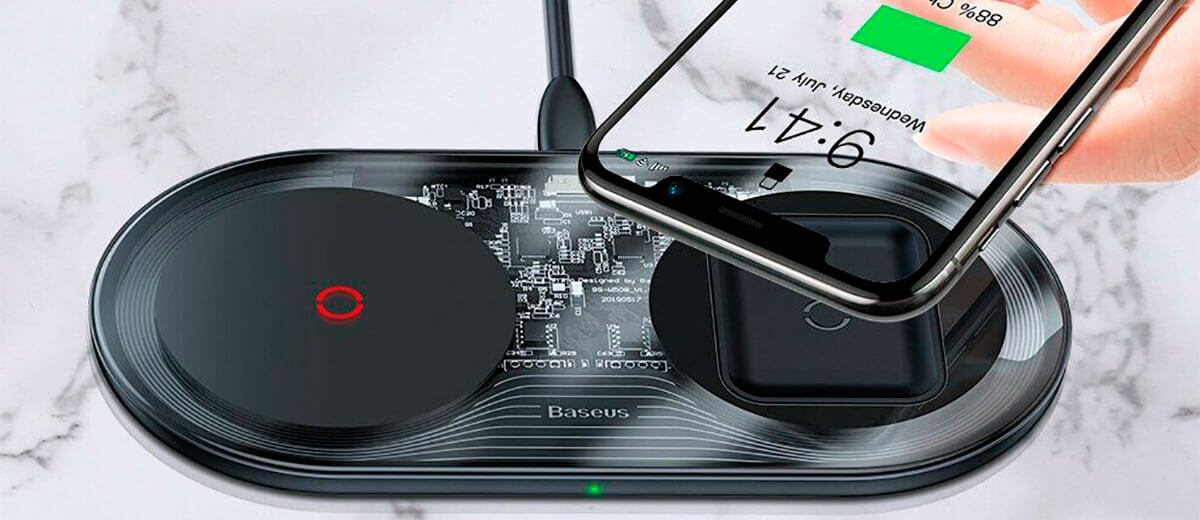 Беспроводная зарядка для iPhone/AirPods/Samsung Baseus Simple 2-in-1 Turbo Edition