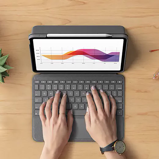 Чехол клавиатура с тачпадом Logitech Folio Touch Keyboard Oxford Grey для Apple iPad Air 5 M1 | 4 (2022 | 2020)