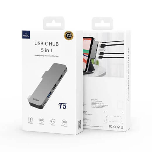 Хаб USB-C для MacBook Pro/Air WIWU T5 (5 в 1) Gray