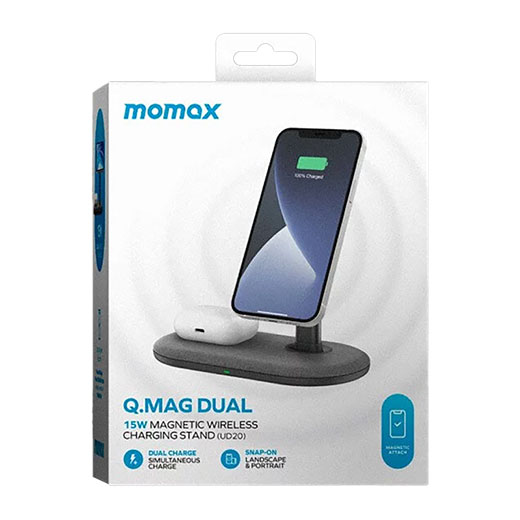 Док-станция MagSafe MOMAX Q.Mag Dual Magnetic Wireless Charging Stand Dark Grey для iPhone | AirPods купить