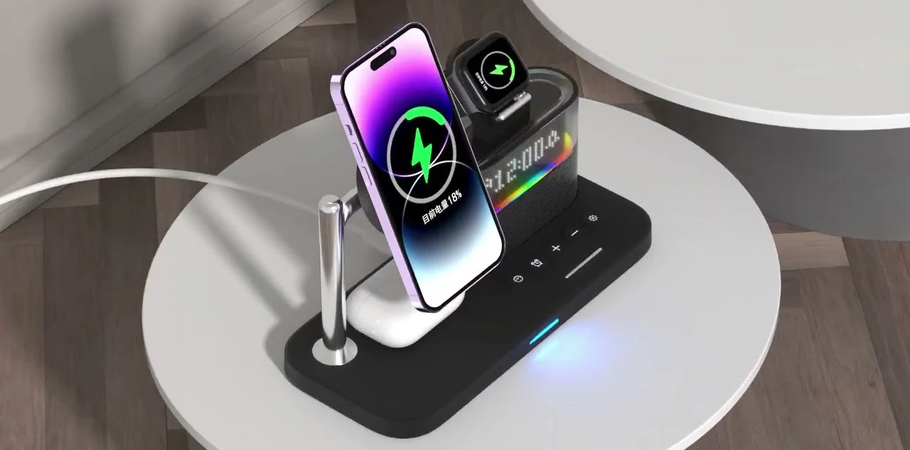 Док-станция с часами iLoungeMax 5in1 Magnetic Wireless Charger Station Black для iPhone | AirPods | Apple Watch