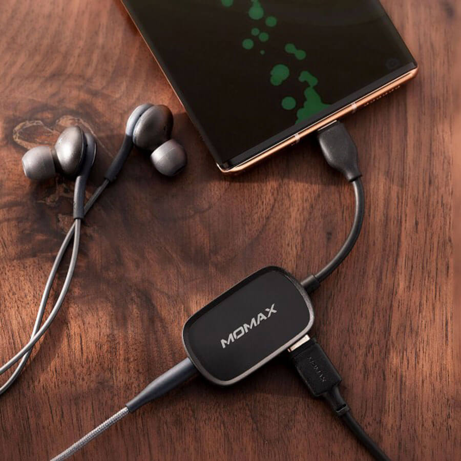 Адаптер для навушників Momax One Link Type-C to Type-C /AUX 3.5mm Black 
