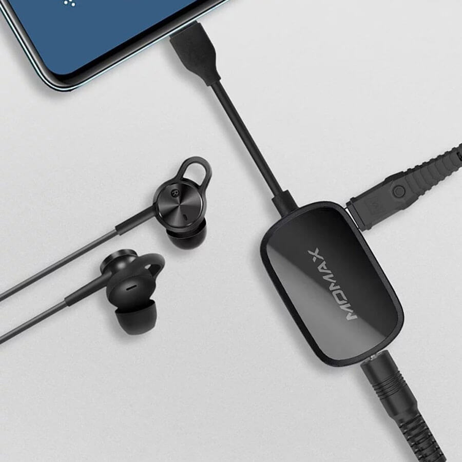 Адаптер для навушників Momax One Link Type-C to Type-C /AUX 3.5mm Black 