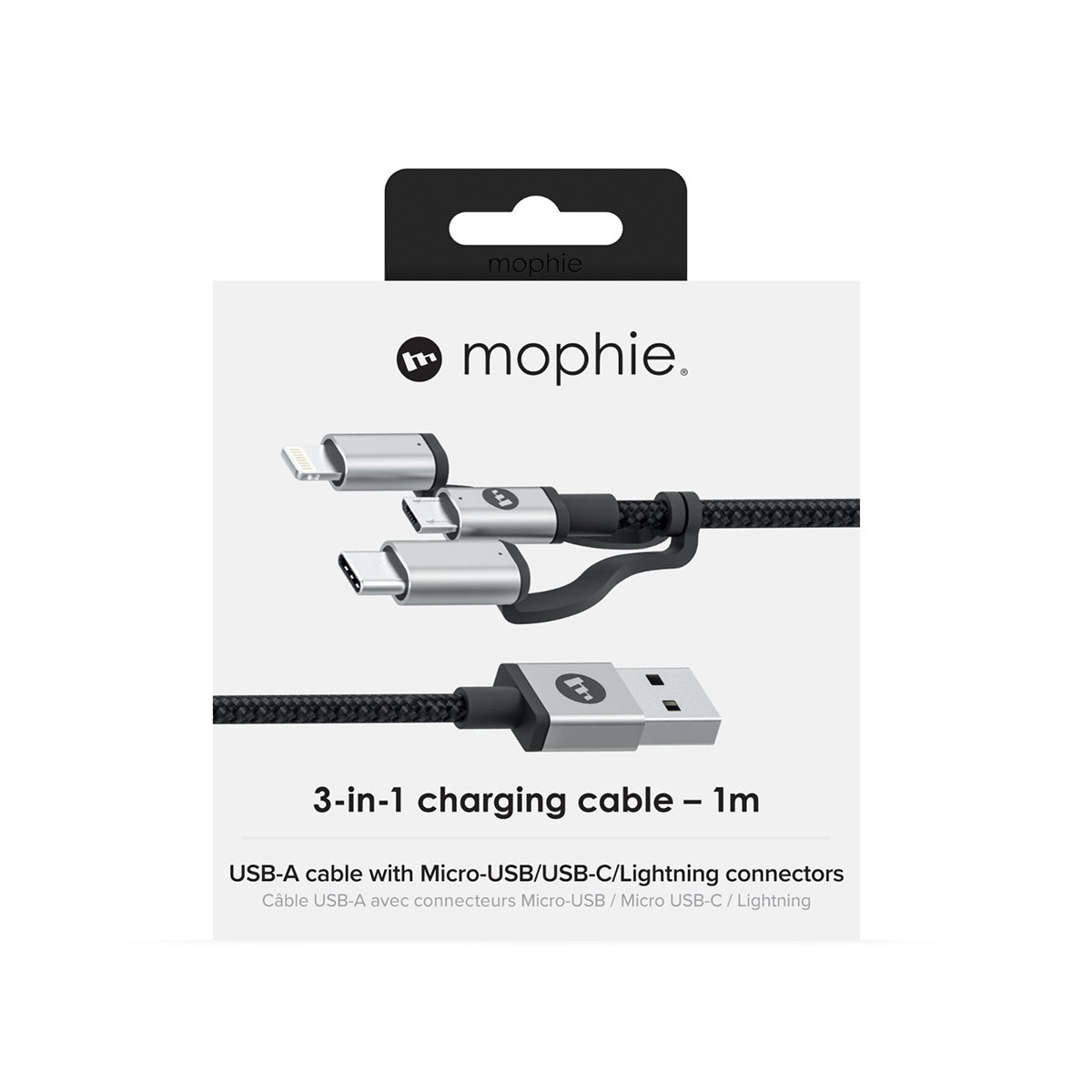 Универсальный кабель 3 в 1 Mophie USB-A to Lightning /Micro-USB/Type-C 1m