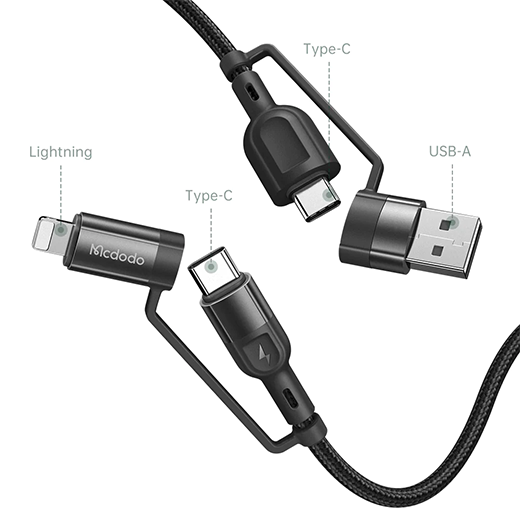 Нейлоновый кабель 4-в-1 USB-C/Lightning 60W для быстрой зарядки 1.2 m | Mcdodo Data Cable
