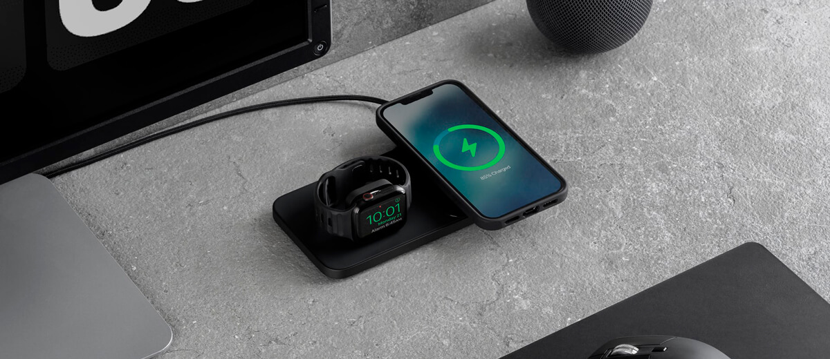 Беспроводная зарядка Nomad Base One Max MagSafe Charger Carbide для iPhone | Apple Watch для 2 устройств