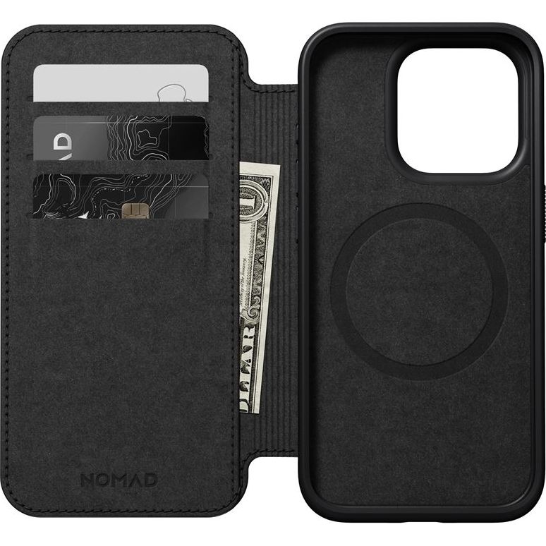 Заряджання чохла Nomad Modern Leather для Apple iPhone 15 Pro, чорний