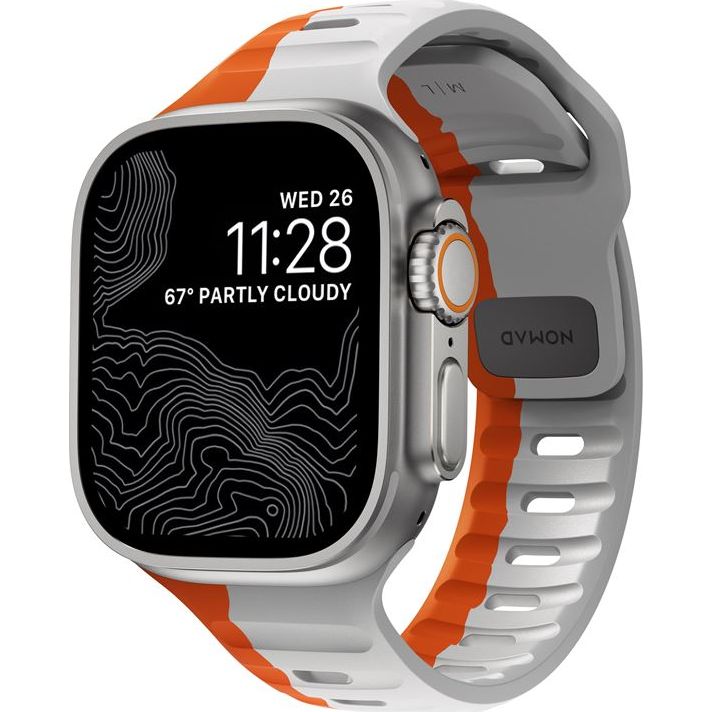 Спортивний ремінець бренду Nomad для Apple Watch 49/45/44/42mm, сіро-помаранчевий
