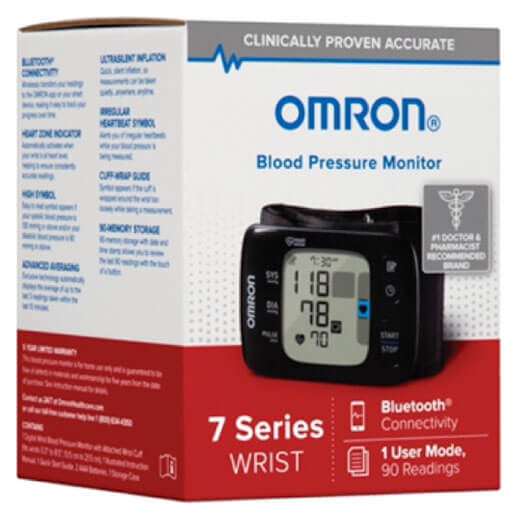 Розумний тонометр для вимірювання тиску Omron 7 Series Wireless Wrist Blood Pressure Monitor працює від 2-х батарейок ААА