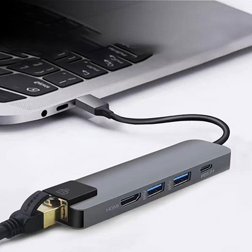 Багатофункціональний перехідник iLoungeMax 5 в 1 4K HDMI + Rj45 + USB 3.1 + USB-A + Type-C для MacBook
