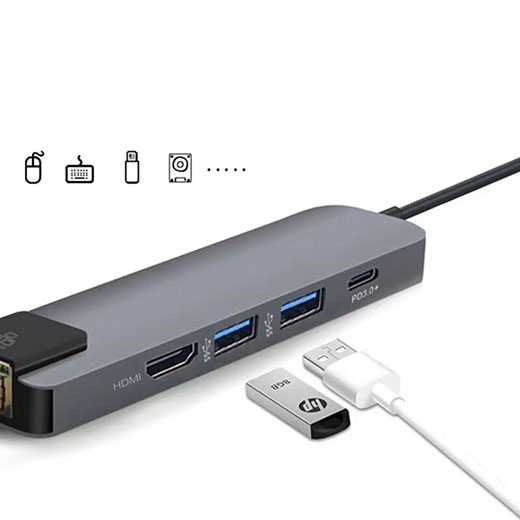 Багатофункціональний перехідник iLoungeMax 5 в 1 4K HDMI + Rj45 + USB 3.1 + USB-A + Type-C для MacBook