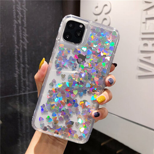 Защитный чехол с жидкими блестками iLoungeMax Glitter Heart-Shaped Sequins для iPhone 12