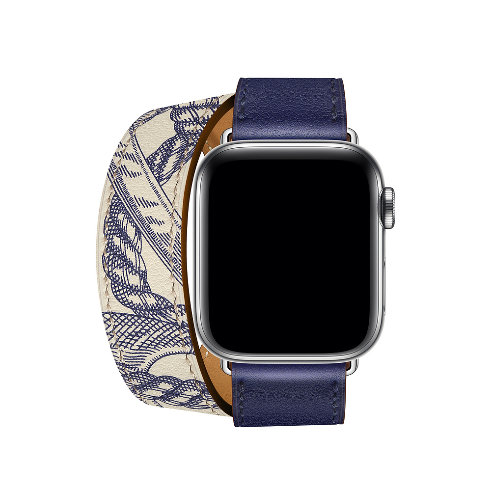 Ремешок iLoungeMax Hermès Leather Double Encre/Béton для Apple Watch 44mm/42mm Series SE/6/5/4/3/2/1 ОЕМ
