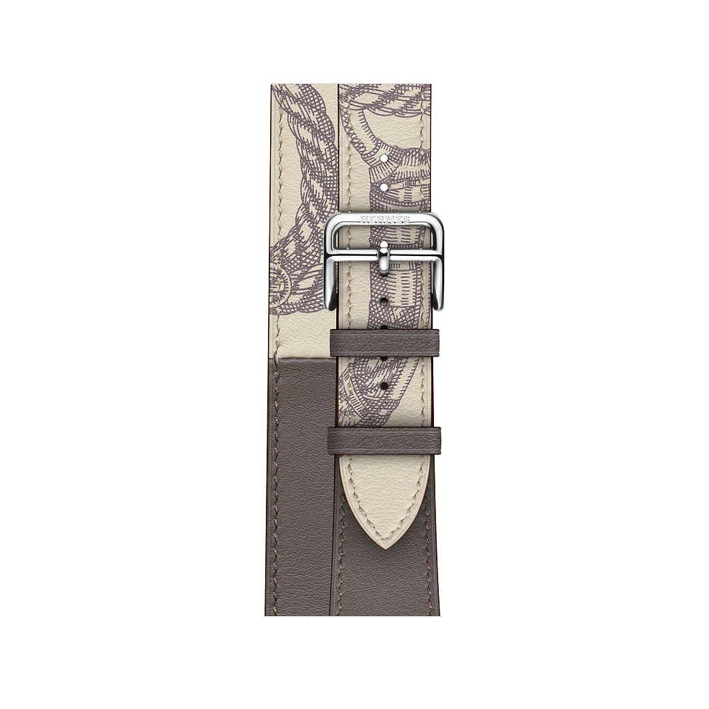 Ремешок iLoungeMax Hermès Leather Double Encre/Béton для Apple Watch 44mm/42mm Series SE/6/5/4/3/2/1 ОЕМ