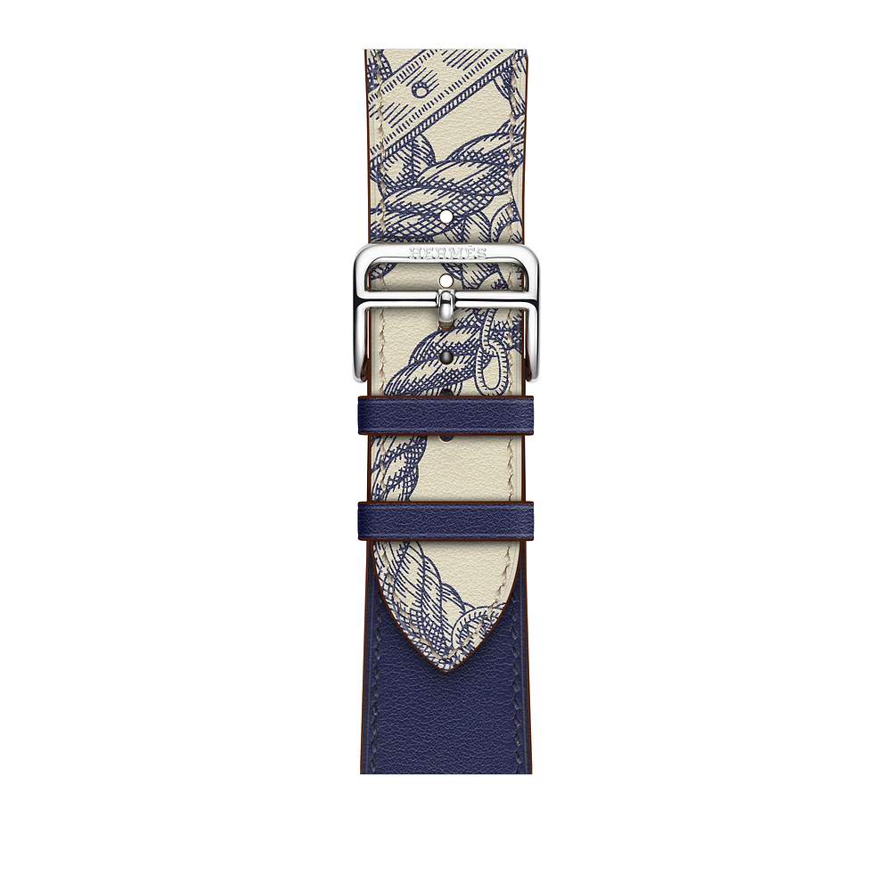 Ремешок iLoungeMax Hermès Leather Single Encre/Béton для Apple Watch 44mm/42mm Series SE/6/5/4/3/2/1 ОЕМ