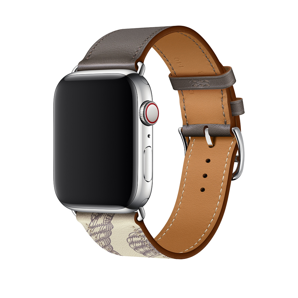 Ремешок iLoungeMax Hermès Leather Single Encre/Béton для Apple Watch 44mm/42mm Series SE/6/5/4/3/2/1 ОЕМ