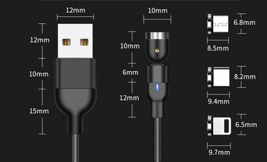Зарядный магнитный кабель iLoungeMax Rotate Magnetic Cable Micro-USB/Type-C/Lightning 1m
