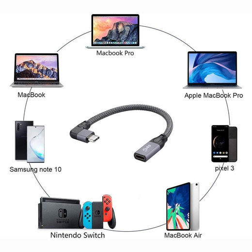 Угловой удлинительный кабель iLoungeMax USB Type-C USB-C 3.1 10Gbp/s 90° 1 м для MacBook | iPad