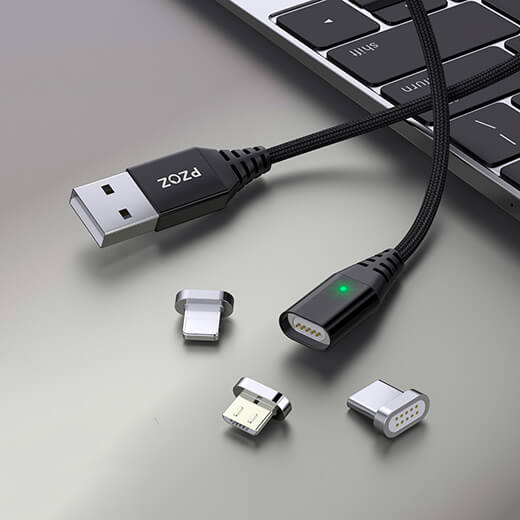 Магнітний кабель PZOZ / 1M + 3Plug для iPhone / Micro usb / Type-c Black