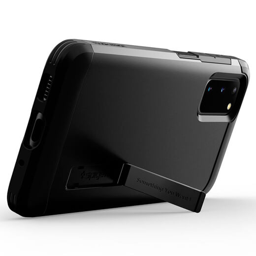Протиударний чохол Spigen Tough Armor Black для Samsung Galaxy S20 имееет компактну підставку