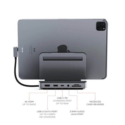 Технические характеристики хаба-подставки Satechi Aluminum Stand & Hub Space Grey для iPad | MacBook