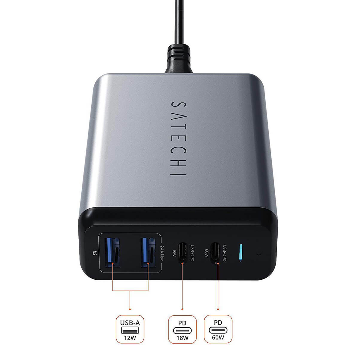 Быстрое зарядное устройство (сетевой адаптер) Satechi Dual Type-C PD Travel Charger 75W