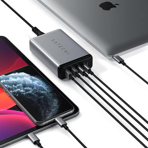 Быстрое зарядное устройство (сетевой адаптер) Satechi Dual Type-C PD Travel Charger 75W